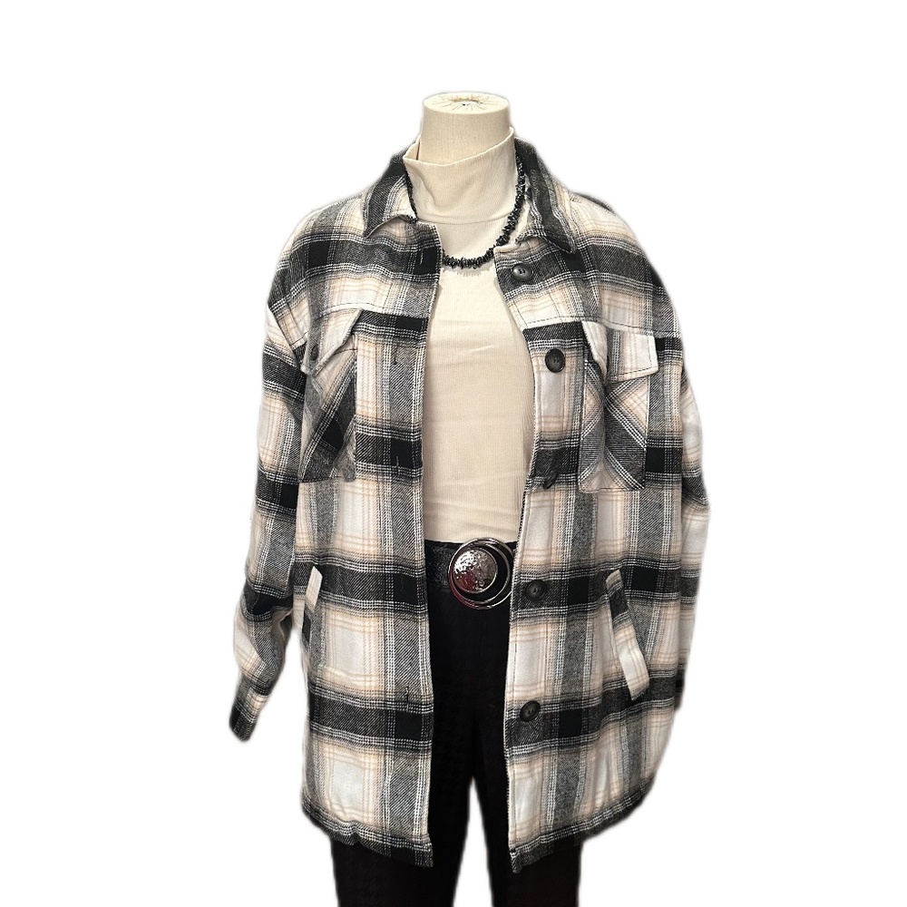 Lux Cozy Sherpa Teddy Lined Plaid Jacket Shacket Oversized Medium New with Tags